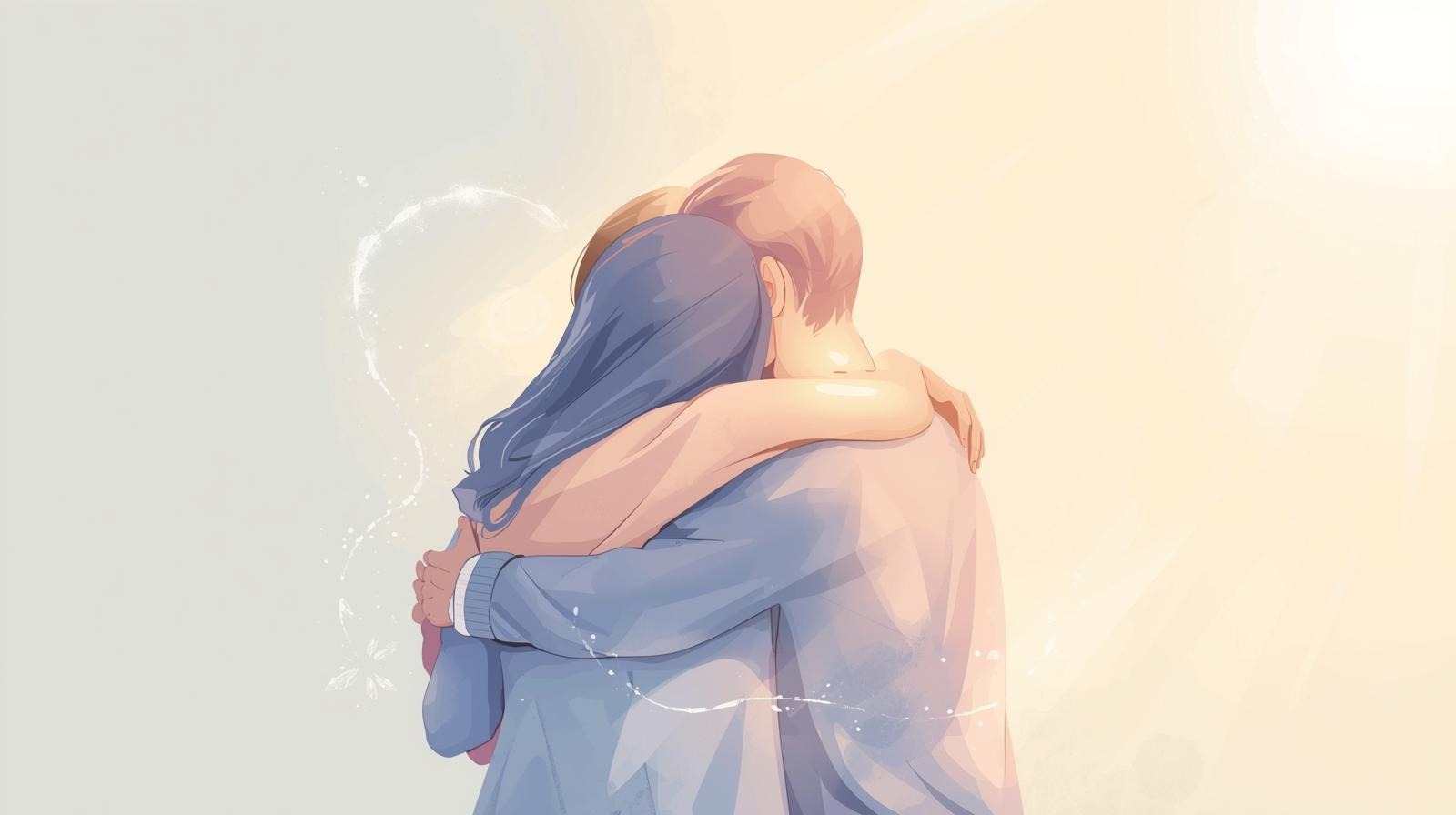 Emotional support and mental health recovery – two people hugging in compassion and understanding