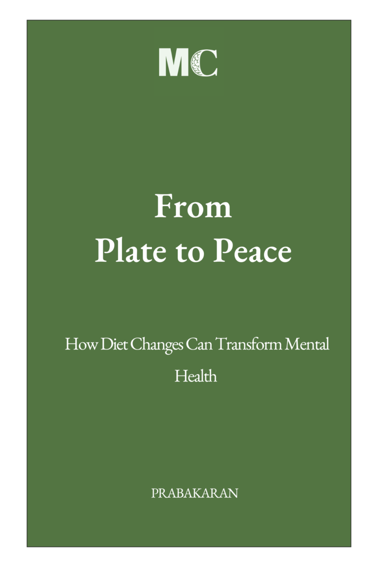 From Plate to Peace book cover showing healthy food linked to brain and mental health